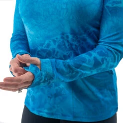 Realtree Women's RTF Blue Long Sleeve Performance Shirt | Wav3 -Richardson US Shop Aspect Blue Long Sleeve Womens model details 31204.1656343295