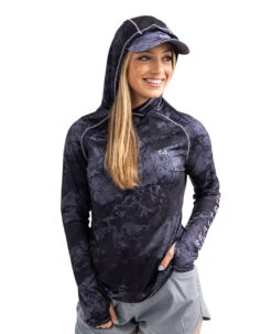 Realtree Fishing Hooded Long Sleeve Performance Women's Black Raglan Shirt | WAV3 -Richardson US Shop W105 WB HOOD JPG 11527.1682457801