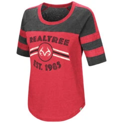 Realtree Women's  Double Stripe Burnout Shirt -Richardson US Shop Womens Double Stripe Burnout Short Sleeve Shirt red 64411.1560870954